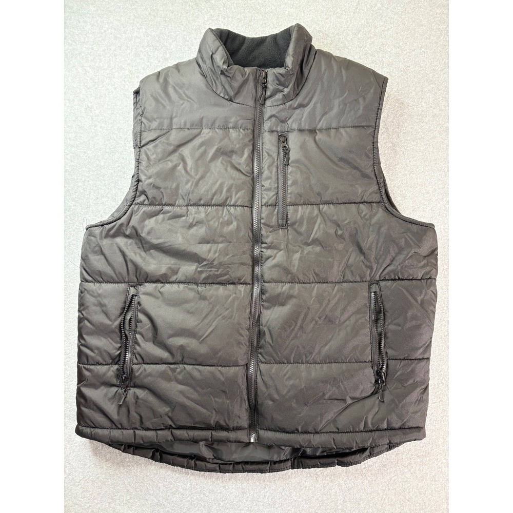 Outdoor Life Mens XL Puffer Vest Black Full Zip Sleeveless Jacket Quilted Padded